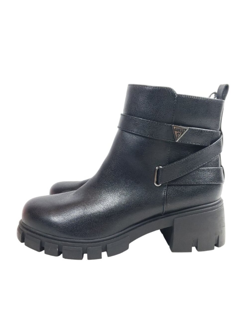 Guess Womens Black Chunky Heel Ankle Boots 10 All Man-Made Materials Rugged Sole - Picture 3 of 11